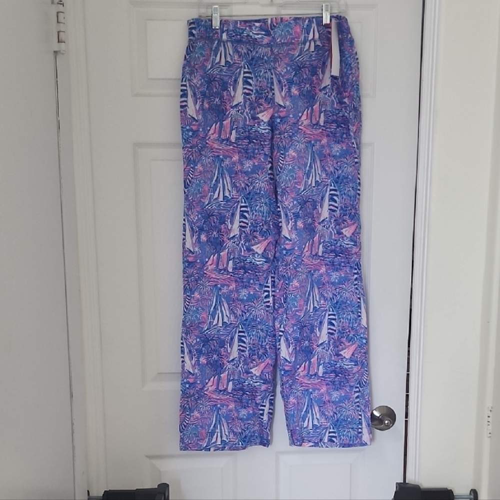 Lilly Pulitzer Boca Blue Linen Palazzo Pants